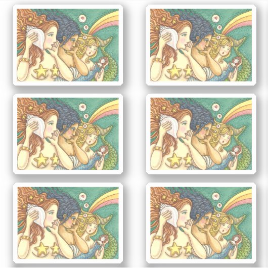 ファンタジー人魚の姉妹が秘密の知恵を共有 シール (正面)