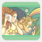 ファンタジー人魚の姉妹が秘密の知恵を共有 スクエアシール (正面)