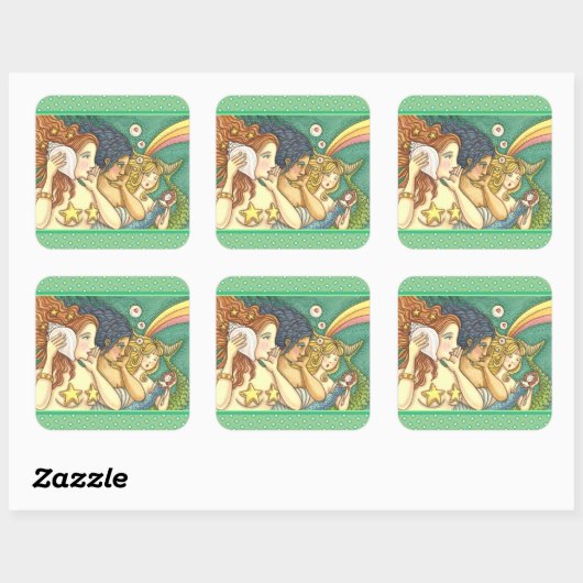 ファンタジー人魚の姉妹が秘密の知恵を共有 スクエアシール (シート)