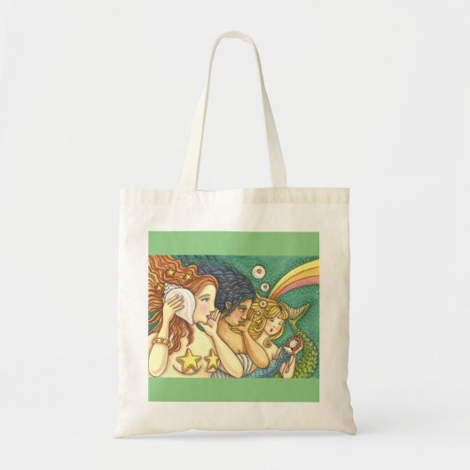 ファンタジー人魚の姉妹が秘密の知恵を共有 トートバッグ (正面)