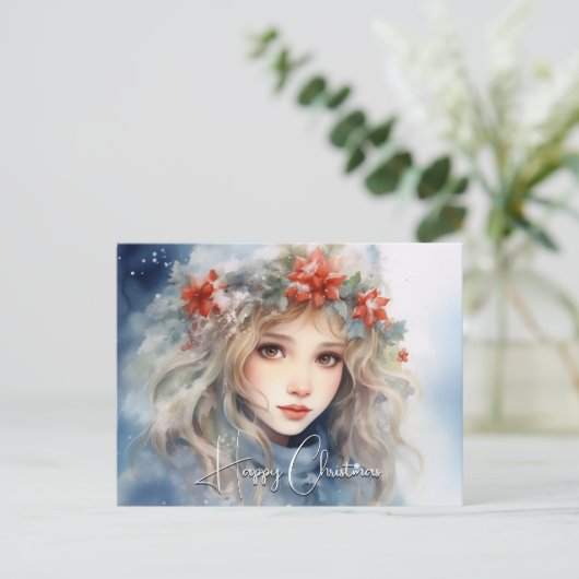 ファンタジー冬の妖精のクリスマス シーズンポストカード (スタンド正面)