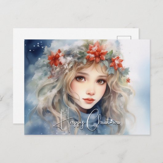 ファンタジー冬の妖精のクリスマス シーズンポストカード (正面/裏面)