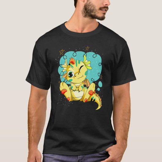 ファンタジー動物かわいい神話的な生き物ドラゴン Tシャツ (正面)