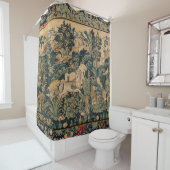 ファンタジー動物、馬、ウッドランドブルーグリーンフローラ シャワーカーテン (インサイチュ)