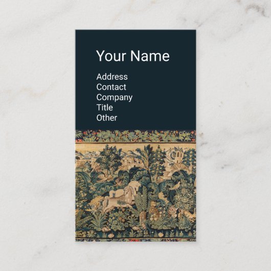 ファンタジー動物、馬、ウッドランドブルーグリーンフローラ 名刺 (正面)