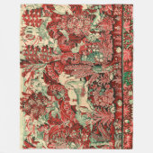 ファンタジー動物、馬、ウッドランドレッドグリーンフローラ フリースブランケット (正面)