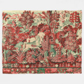 ファンタジー動物、馬、ウッドランドレッドグリーンフローラ フリースブランケット (正面(横))