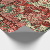 ファンタジー動物、馬、ウッドランドレッドグリーンフローラ ラッピングペーパー (角)