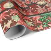 ファンタジー動物、馬、ウッドランドレッドグリーンフローラ ラッピングペーパー (ロールコーナー)