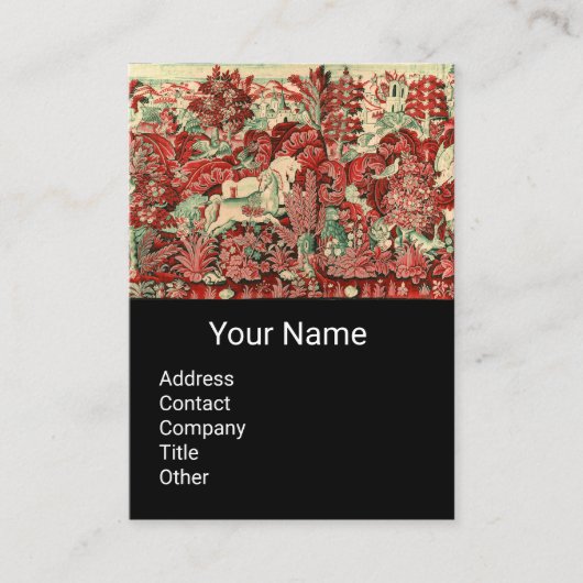 ファンタジー動物、馬、ウッドランドレッドグリーンフローラ 名刺 (正面)