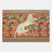 ファンタジー動物、馬、ウッドランドレッドブルーフローラ ラッピングペーパーシート (正面3)