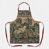 ファンタジー動物，馬，木地青緑フローラ エプロン (正面)