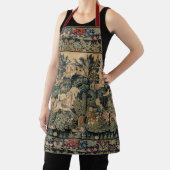 ファンタジー動物，馬，木地青緑フローラ エプロン (インサイチュ)