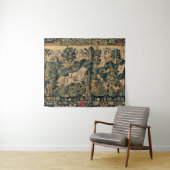 ファンタジー動物，馬，木地青緑フローラ タペストリー (インサイチュ(横))