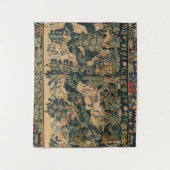 ファンタジー動物，馬，木地青緑フローラ タペストリー (正面)