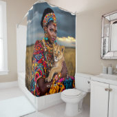 ファンタジー可愛いアフリカ人女性ライオン シャワーカーテン (インサイチュ)