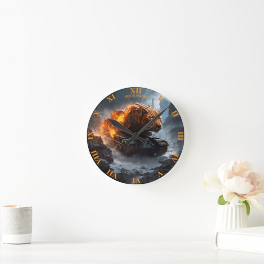 ファンタジー可愛いパンサータンクファイヤー ラウンド壁時計 (ホーム)