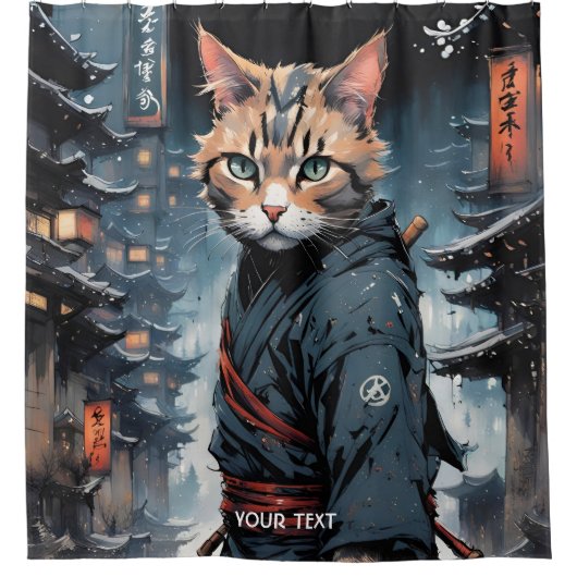 ファンタジー可愛い生日本の活の猫戦士 シャワーカーテン (正面)