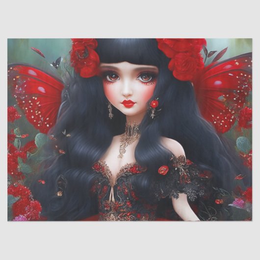 ファンタジー可愛い赤い妖精のプリンセスのデクページ 薄葉紙 (正面)