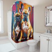 ファンタジー可愛い鮮フランスのやかなブルドッグ一家 シャワーカーテン (インサイチュ)