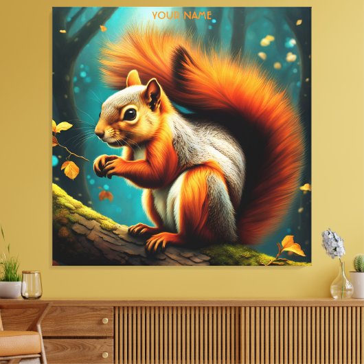 ファンタジー可愛い鮮威厳のある赤リス キャンバスプリント (インサイチュ (リビング))