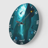 ファンタジー可愛い黒猫 ラージ壁時計 (傾斜)