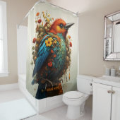 ファンタジー可愛威厳のあるい鮮やかな鳥の花 シャワーカーテン (インサイチュ)