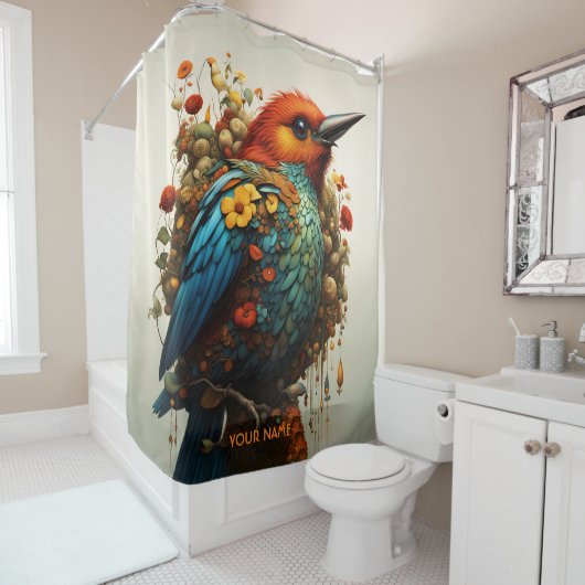 ファンタジー可愛威厳のあるい鮮やかな鳥の花 シャワーカーテン (インサイチュ)