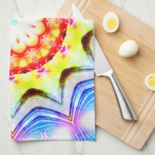 ファンタジー司祭魔導師マンデラ鮮やかー キッチンタオル (四つ折り)