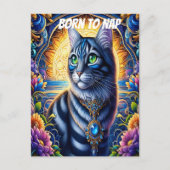 ファンタジー園に宝石を鮮やか並べた猫 ポストカード (正面)