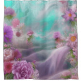 ファンタジー園(花とピンクの滝) シャワーカーテン (正面)