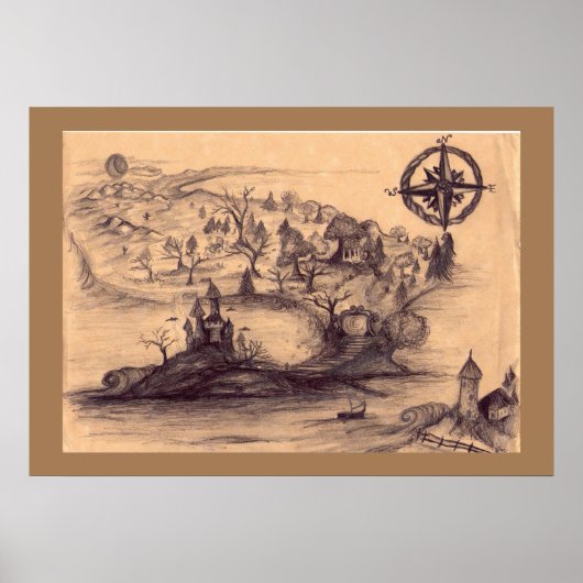 ファンタジー土地地図ポスター ポスター (正面)