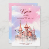 ファンタジー城のおとぎ話のような誕生日 招待状 (正面/裏面)