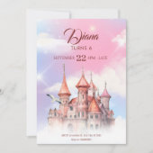 ファンタジー城のおとぎ話の誕生日 招待状 (正面)