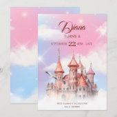 ファンタジー城のおとぎ話の誕生日 招待状 (正面/裏面)