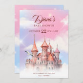 ファンタジー城のおとぎ話の赤ちゃんシャワー 招待状 (正面/裏面)