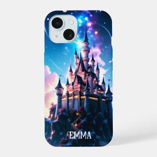 ファンタジー城名前をカスタムする iPhone 15ケース (裏面)