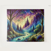 ファンタジー城（魅惑の森と川） タペストリー (正面(横))