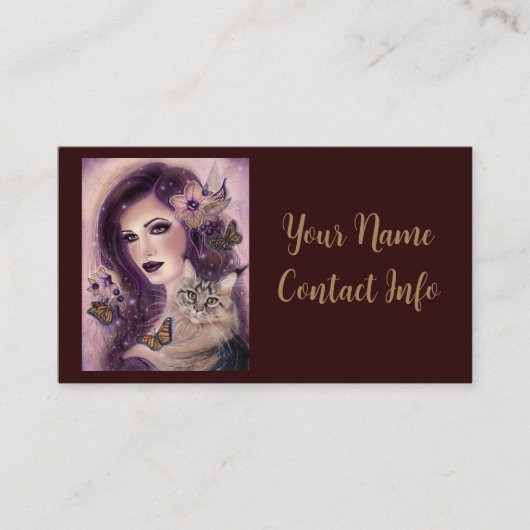 ファンタジー女性と猫byルネ・ラヴォワ コーリングカード (正面)