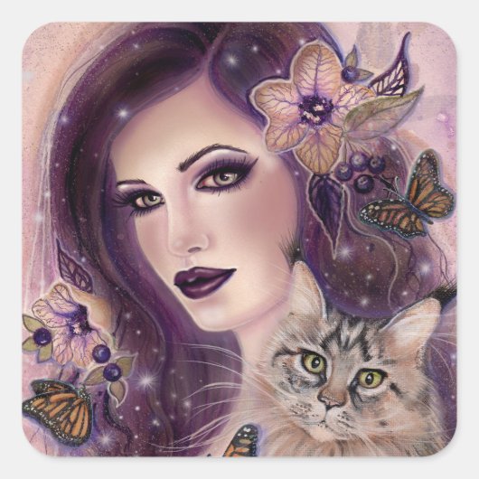 ファンタジー女性と猫byルネ・ラヴォワ スクエアシール (正面)