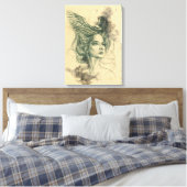 ファンタジー女性ポートレート鳥スカルウイングスサーレアル キャンバスプリント (インサイチュ (寝室))