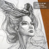 ファンタジー女性ポートレート鳥スカルウイングスサーレアル キャンバスプリント