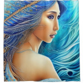 ファンタジー女神ラジアントブルーデプス抽象芸術アート シャワーカーテン (正面)