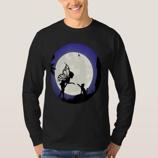 ファンタジー妖精と猫のための妖精ネコ Tシャツ (正面)