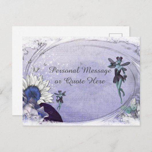 ファンタジー妖精と青ひまわりパーソナライズされた ポストカード (正面/裏面)
