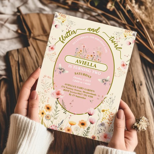 ファンタジー妖精のワイルドフラワーの少女のピンクの招待状 招待状