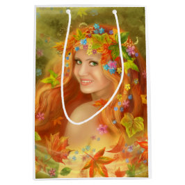 ファンタジー妖精の女秋。自然。 ミディアムペーパーバッグ