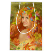 ファンタジー妖精の女秋。自然。 ミディアムペーパーバッグ (裏面)