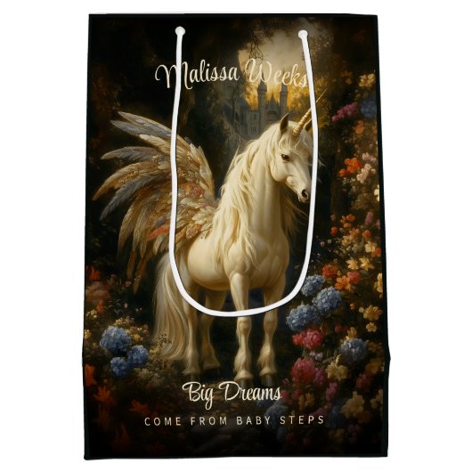 ファンタジー妖精の馬の森ユニコーン ミディアムペーパーバッグ (裏面)