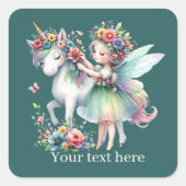 ファンタジー妖精ユニコーン追加文字 スクエアシール (正面)